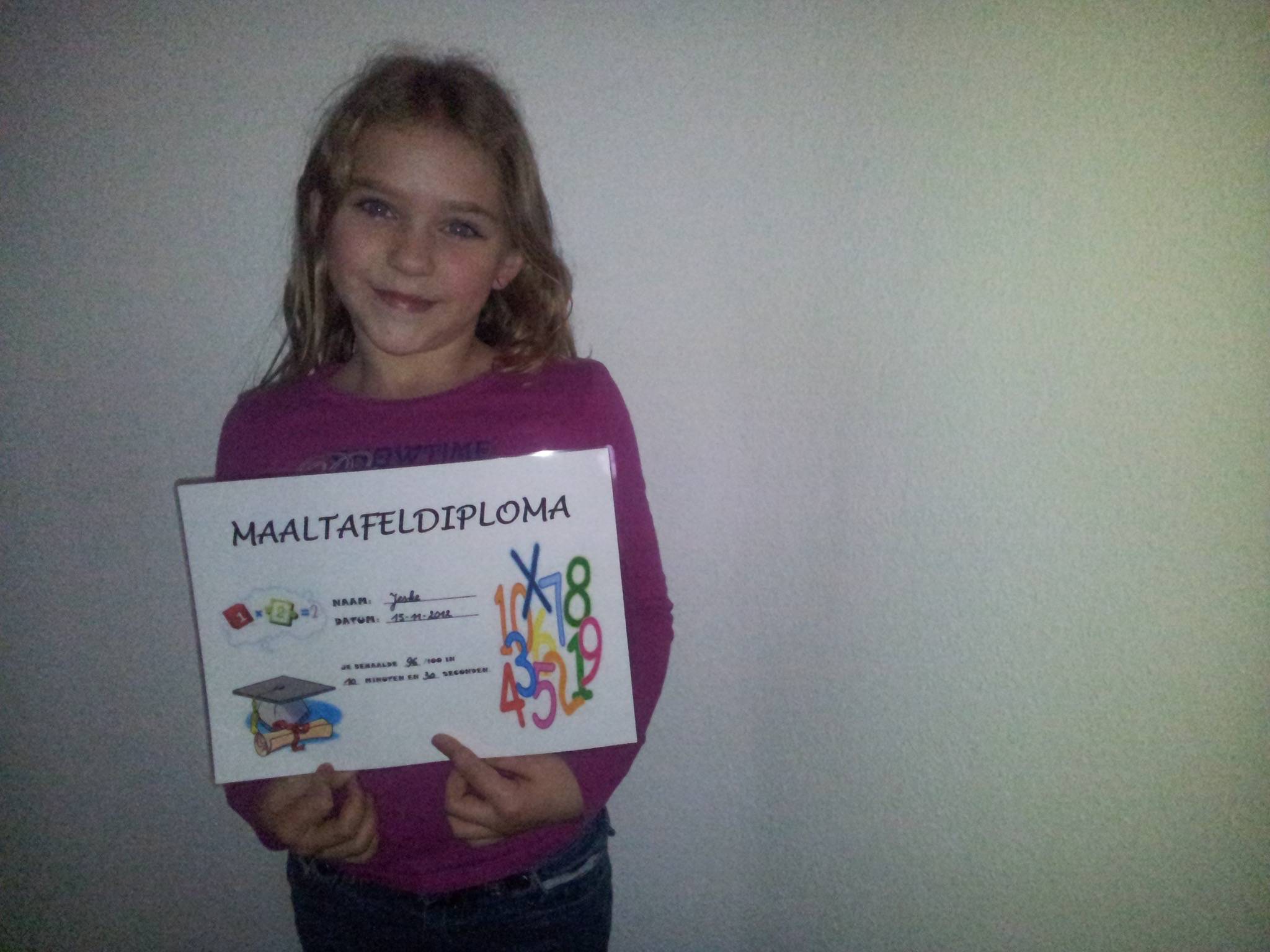 Jeske heeft haar Tafeltjes diploma